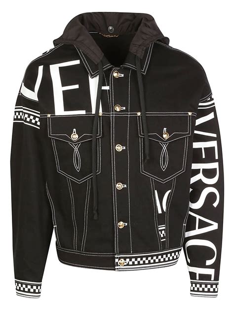 versace jacket fur|Versace black denim jacket.